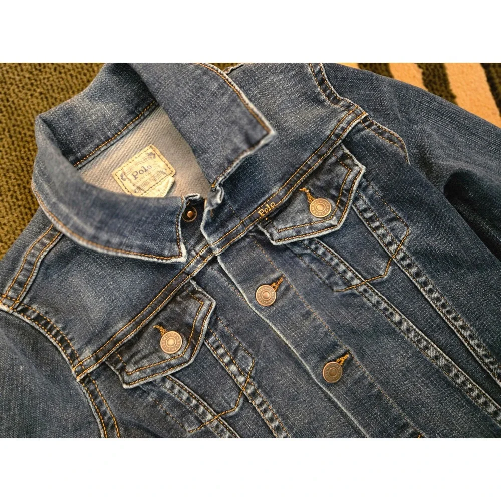 Polo Ralph Lauren Kids Denim Jean Jacket Size 9 Blue Authentic snap Front - Picture 2 of 6